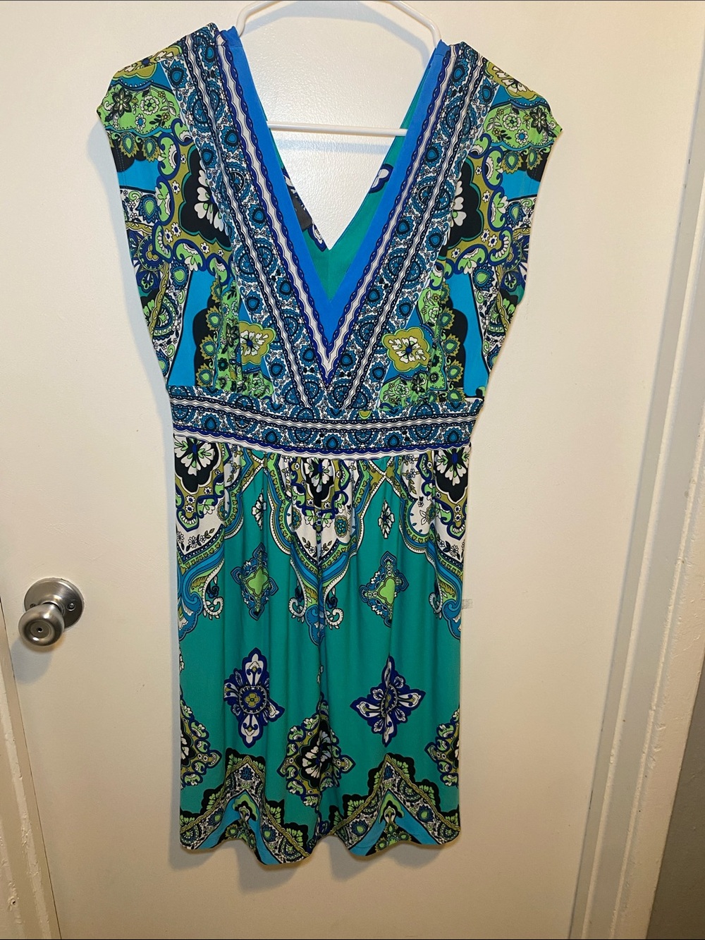 Kiara Teal & Blue Paisley V-Neck Dress